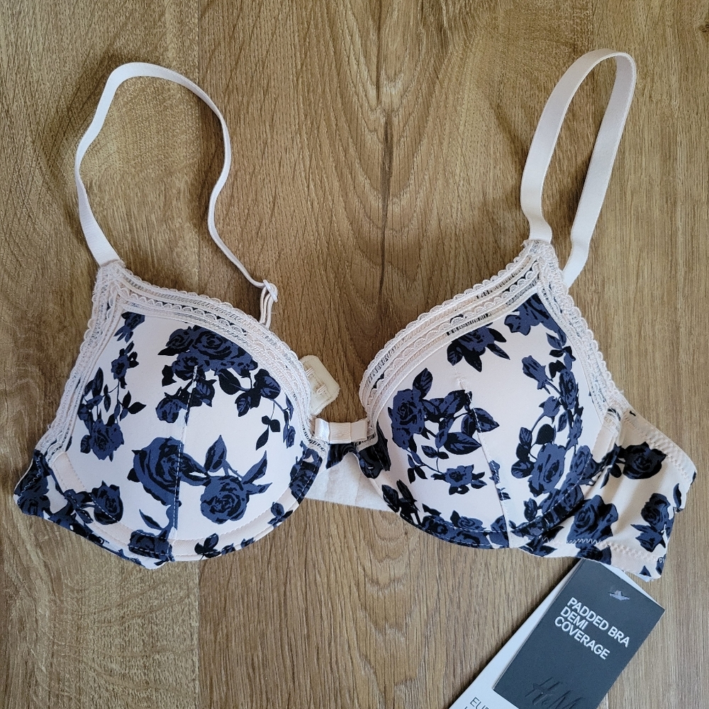 H&M Floral Lace Padded Bra - White and Black